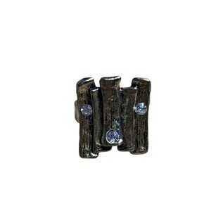 Textured Abstract Goldtone Adjustable Ring Clear Rhinestones